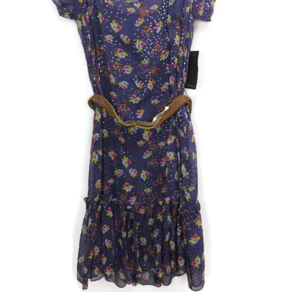 Ella Moss Dress Purple Med Flowers Sparkle Belt